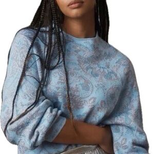 Anthropologie Beatriz Mock Neck Sweater Lurex Edition Blue SilverGray Size M